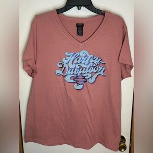 Harley-Davidson Women's Short Sleeve V Neck Tee Size XL Dusty Pink